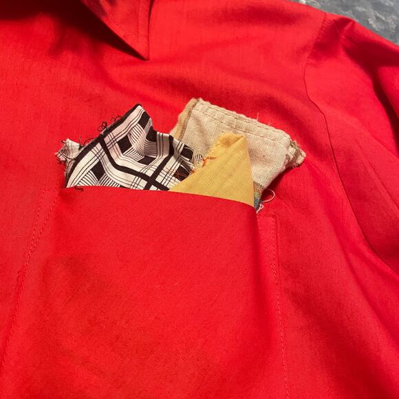 Vintage Handmade Scarecrow Button Up Shirt Large Straw Fall Harvest Patches Red - Picture 3 of 14